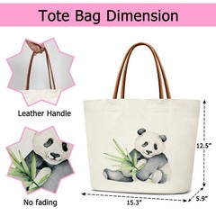 ZEDEV Panda Bag Canvas Tote For Women, Cute 12.2 x 16 5.9 inches,