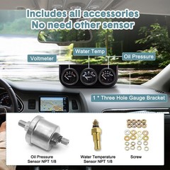 52mm Triple Car Gauge Kit Volt Water Temp Oil Pressure Meter Dashboard Set