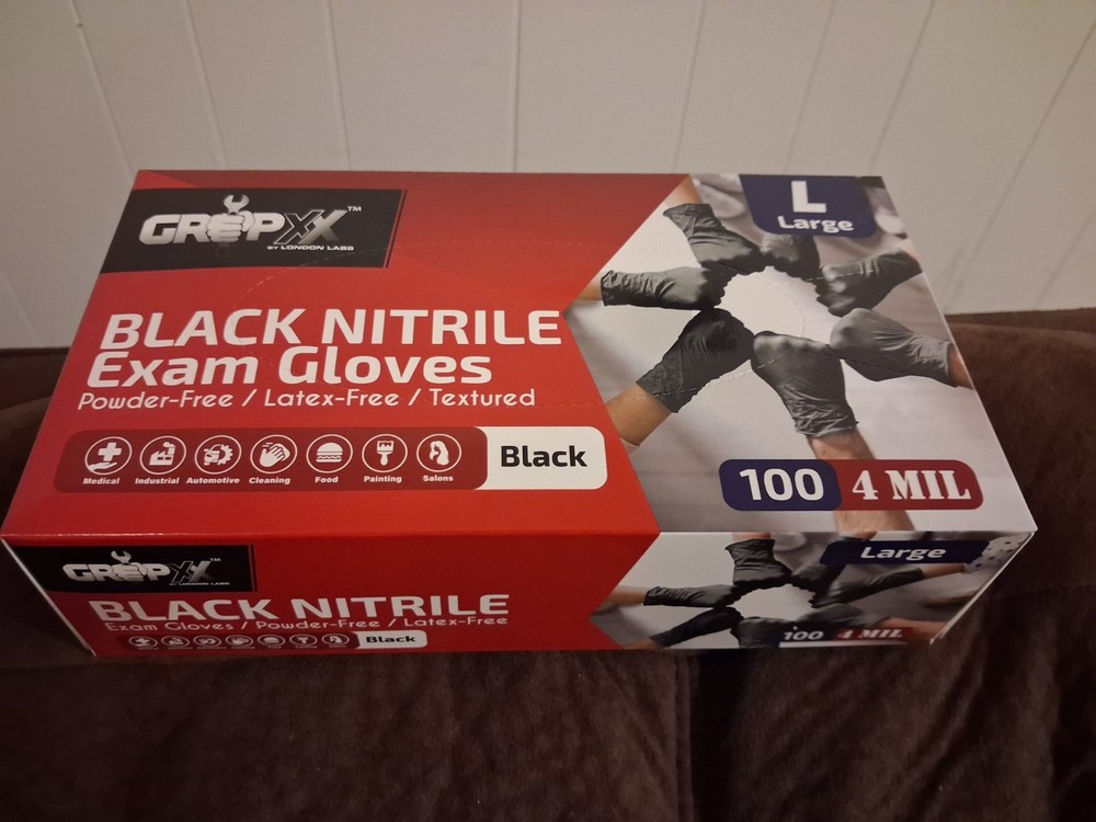 Black Nitrile Exam Gloves Large 4mil London Labs Pack of 100