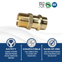 25 Pieces 1/2″ Press Male Adapter, Lead Free Brass, 1/2″ Press Fit Male