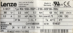 LENZE MOTOR, MCA 13134-RS0P1-B19N-KK5F19N-R0SU, 1 YEAR WARRANTY