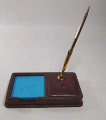 Desk Set 3 Piece ? FAUX LEATHER brown pen note pencil business card holders READ