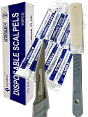 New Disposable Scalpel Blades With Plastic Handle ( Box of 10 ) Sterile Surgical