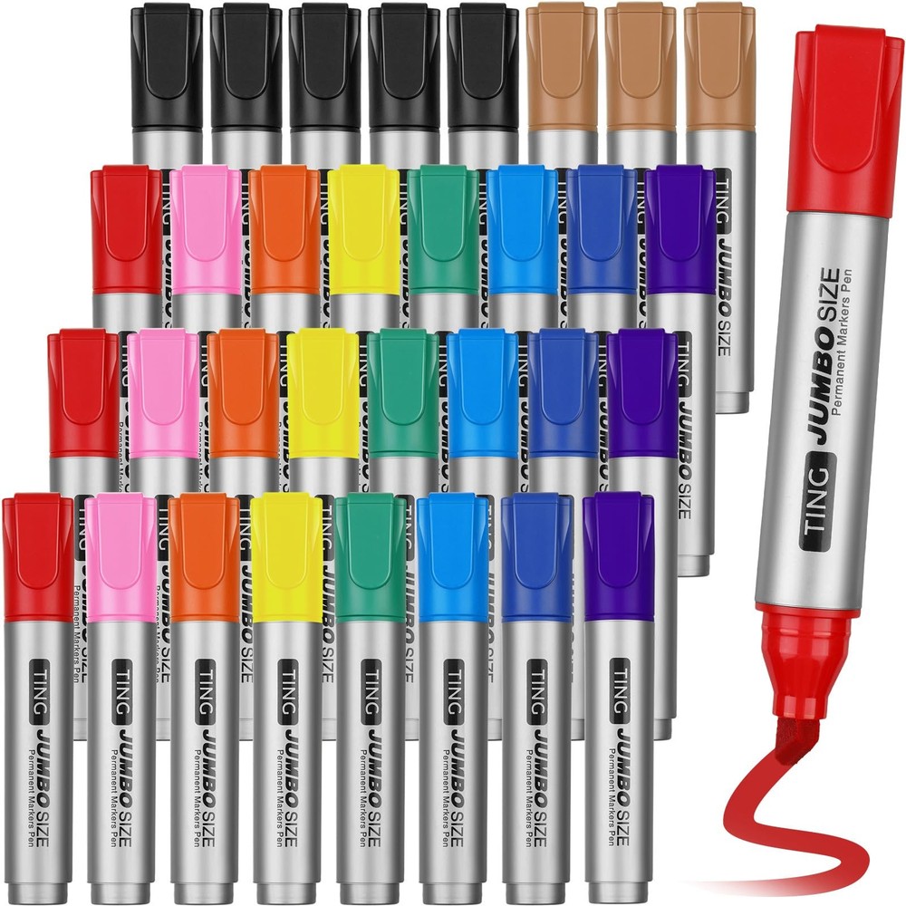 Fuutreo 32 Jumbo Permanent Markers Bulk Chisel Tip Waterproof Quick Dry Multicol