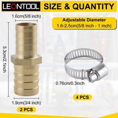 LEONTOOL 2 Pack Hose Barb Fittings Reducer, 5/8″ to 3/4″ Brass Hose Barb Reducer