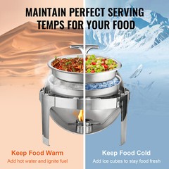 VEVOR 2-Pack Round Roll Top Chafing Dish Set with Full-Size 6Qt Pan Fuel Holder