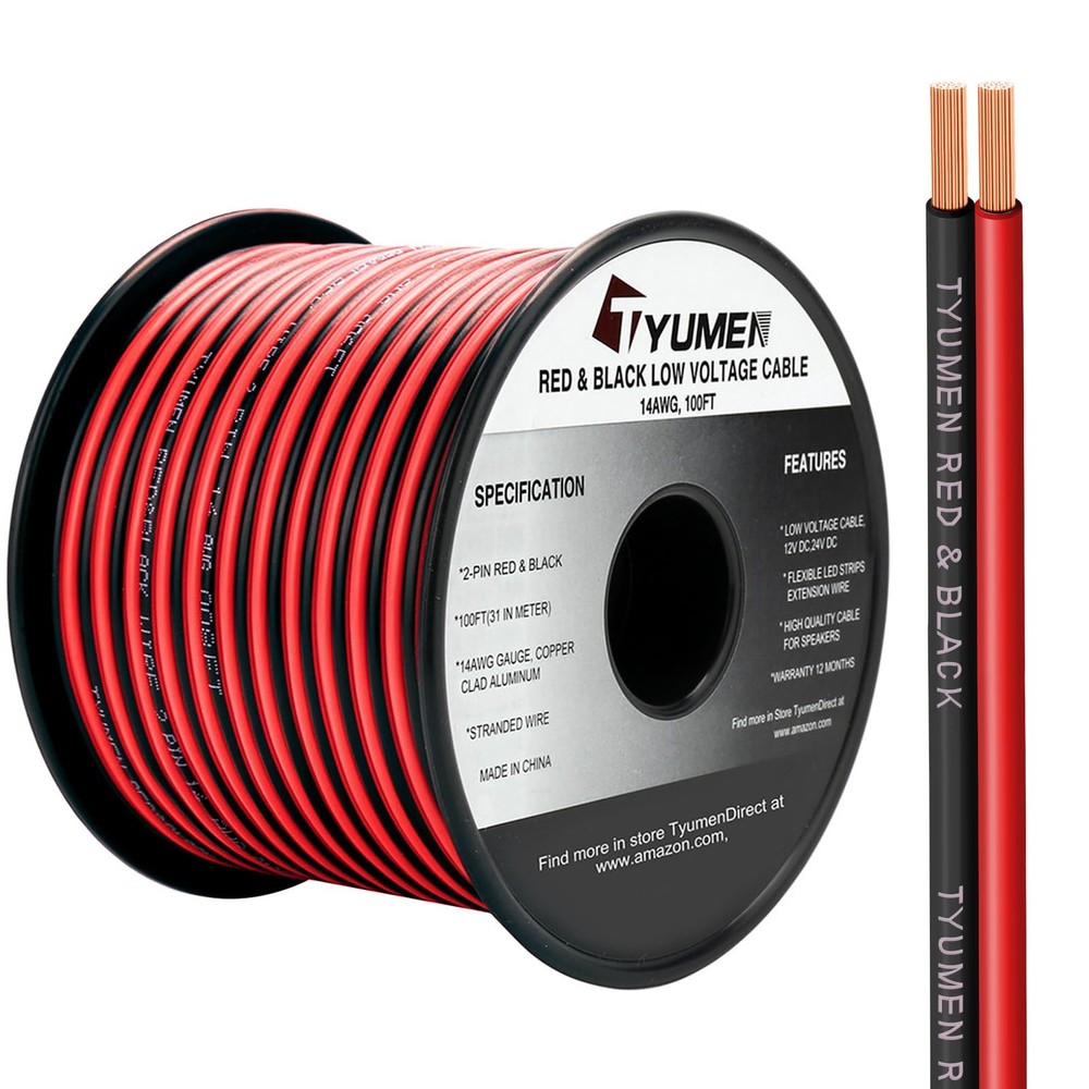 100FT 14/2 Gauge Red Black Cable Hookup Electrical Wire Strips Extension Wire…