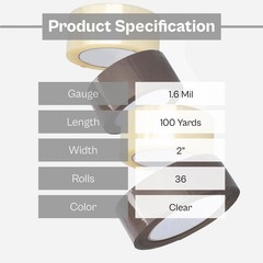 Clear Packing Tape 36 Rolls, 1.6 Mil, 2″ x 100 Yds – Shipping, Packaging, Moving