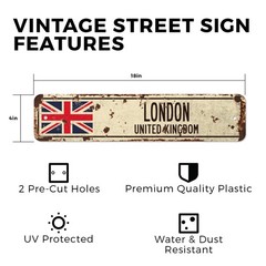 LONDON UNITED KINGDOM Vintage Style Street Sign British Britons Brits flag city