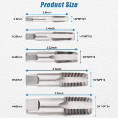 5-Piece NPT Pipe Tap Set, NPT Tap and Die Set with 1/8″, 1/4″, 3/8″, 1/2″ and 3/