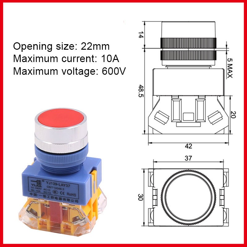 Push Switch Button Momentary/Latching Flat Button Red Green Yellow Black White