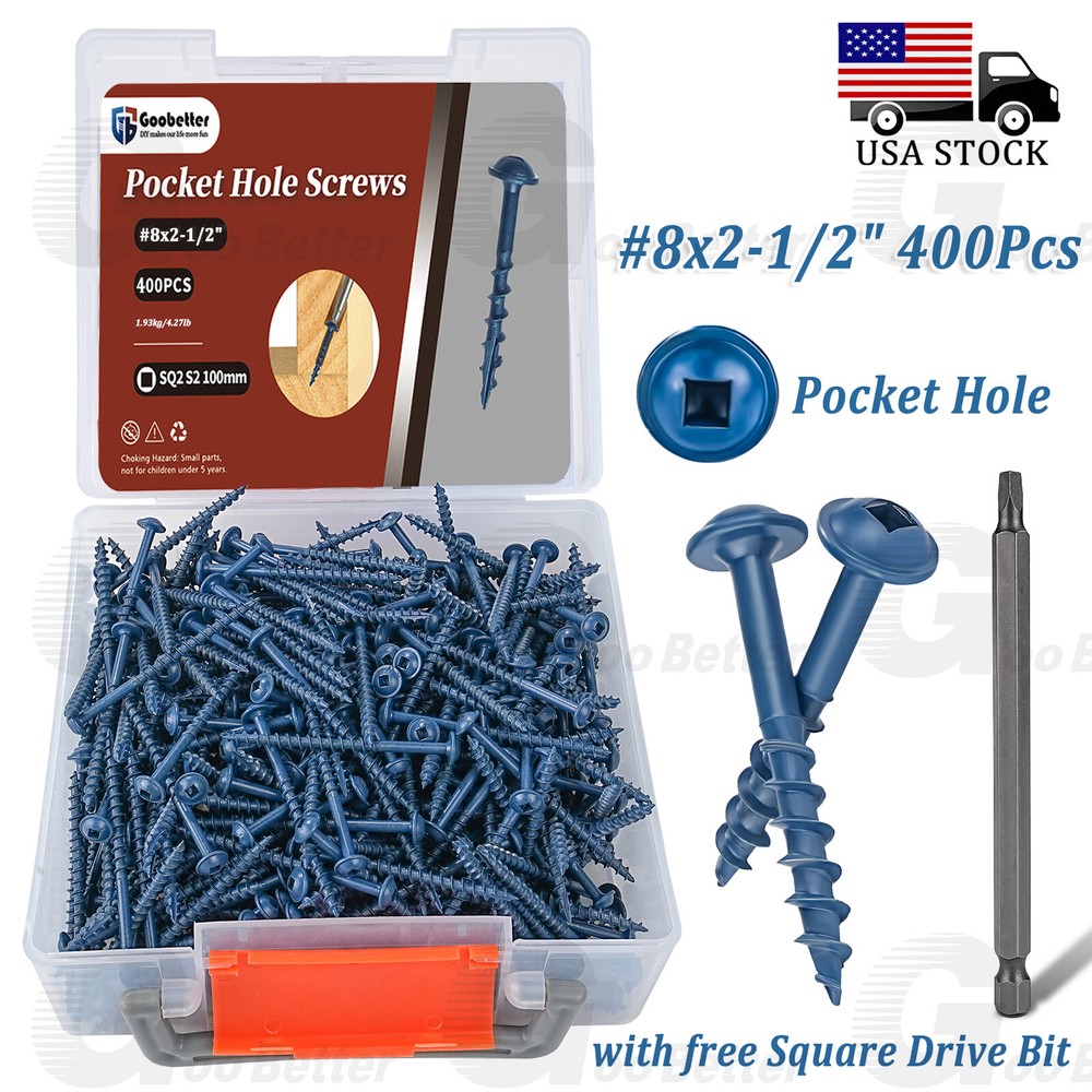 400pcs Combo Drive Washer Head #8 x 2-1/2″ Pocket Hole Type 17 Coarse Wood Screw