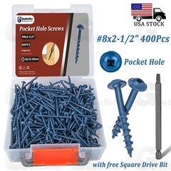 400pcs Combo Drive Washer Head #8 x 2-1/2″ Pocket Hole Type 17 Coarse Wood Screw