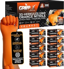 Herkules Grip Heavy Duty 8Mil Orange Nitrile Gloves,3D Raised Diamond Texture…
