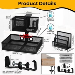 6-in-1 Clamp On Desk Organizer with Cup Holder & 360Â° Rotating Under Desk Dra