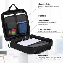 Zipper Binder 3 Ring 3-inch with Shoulder Strap & Backpack Straps, Black 700 …