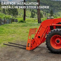 45″ Skid Steer Pallet Fork Frame, 4000 lb Capacity 3 Hay Spear Sleeves