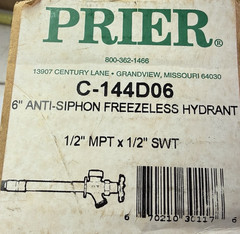 Prier C-144D06 6″ Anti Siphon Freezeless Hydrant