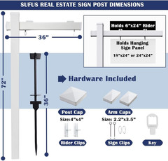 6′ Vinyl PVC Realtor Sign Post with Flat Cap for Open House – White