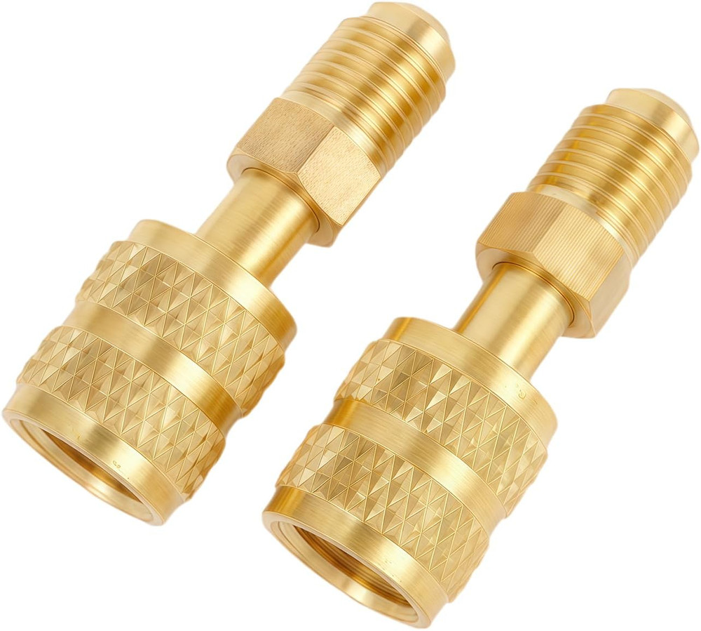 2Pcs R32 R454B Refrigerant Adapter Brass, 1/4 Inch Female to 1/4 Inch Male Rever