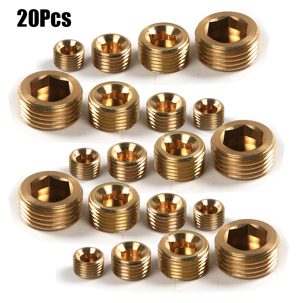 20Pcs Brass 1/8″ 1/4″ 3/8″ 1/2″ NPT Brass Internal Hex Thread Socket Pipe Plug