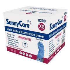 SunnyCare Plus Nitrile Exam Gloves, X-Small, Powder-Free, Blue, 1000/Case.