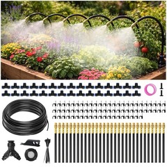 100FT Drip Irrigation System Kit Dual-Zone Garden Atomizing Watering System w…