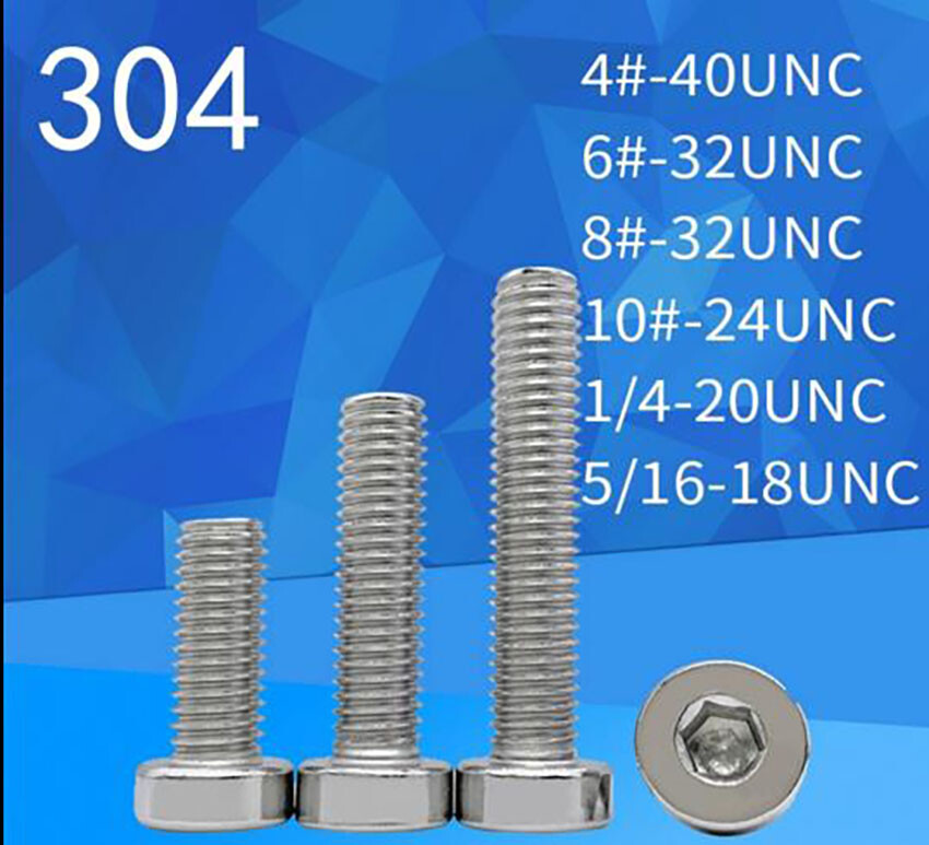 4#6#8#10#UNC 1/4 5/16 Hexagon socket Thin Head cap screws stainless 304 screw