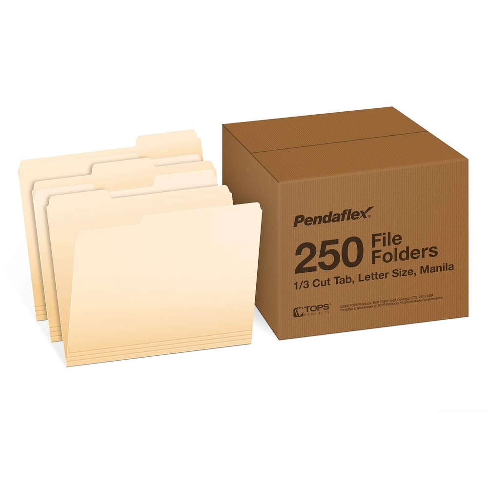 File Folders, Letter Size, 1/3 Cut, Manila, 250 per Box (752250)
