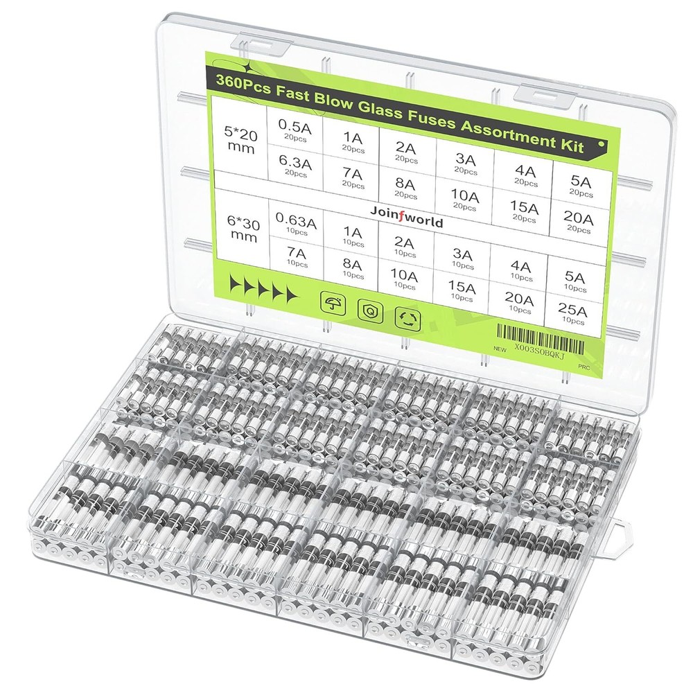 Joinfworld 360Pcs Fast Blow Glass Fuse Assortment Kit 24 Values Automotive Fuses