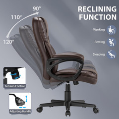 Ergonomic PU Leather Office Chair with Lumbar Support & Head Rest – Brown