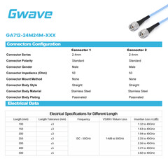 2.4mm Male to 2.4mm Male .086″ Semi-flexible Coax Cable, FEP Jacket, DC-50GHz