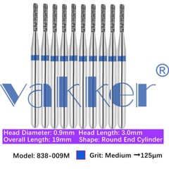 10pc Dental FG Diamond Burs for High Speed Flat/Round End Cylinder Polishing Bur