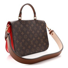 Louis Vuitton Monogram Brown/Red Satchel Top Handle w/ Lock, Detachable Strap