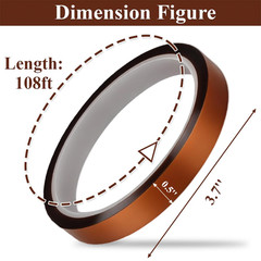 2 Rolls 0.5Inch X 108Ft Polyimide Heat Resistant Tape, High‑Temp Thermal Transfe