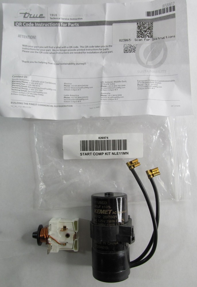 NEW GENUINE OEM TRUE 826974 COMPRESSOR STARTING/ RUN COMPONENT KIT 125V NLE11MN