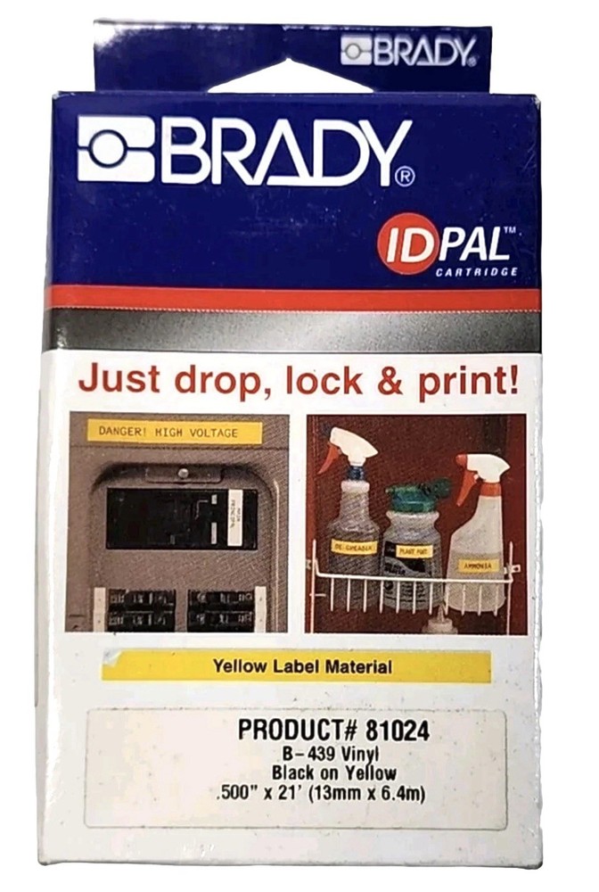 Brady Pal-500-439YL Yellow Vinyl Label 1/2” Yellow For ID/LAB PAL & BMP 21-Plus
