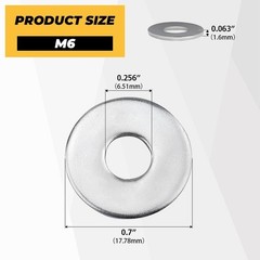 100-pack M6 Flat Washers-304 Stainless Steel (6.4mm ID x 18mm OD) | DIN9021, …