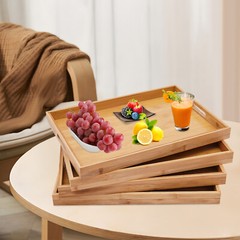 Bamboo Serving Trays 4pcs Modern Kitchen Trays For Hold Fruits Cakes Drinks