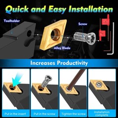 Indexable Lathe Turning Tool 21Pcs Kit 1/2” 12mm Shank 7Pcs Carbide Turning …
