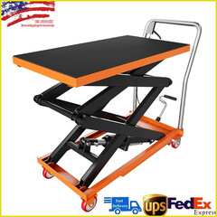 Hydraulic Lift Table Cart 330 lbs Manual Double Scissor Lift Table 50″ w/ Wheels