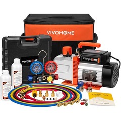 HVAC Vacuum Pump 3/4 HP 7.2CFM 2 Stage and 4 Way Manifold Gauge Kit with Hoses
