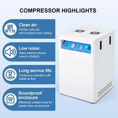 Compresor Aire Dental Silencioso 40L Caja Insónica Ruedas Sin Aceite 155L/min