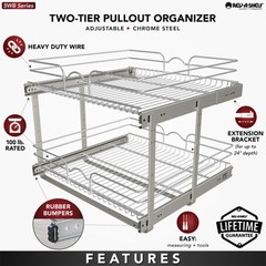 Rev-A-Shelf Kitchen Cabinet Pull Out Shelf Organizer, 24 x 22 In, 5WB2-2422-CR-1