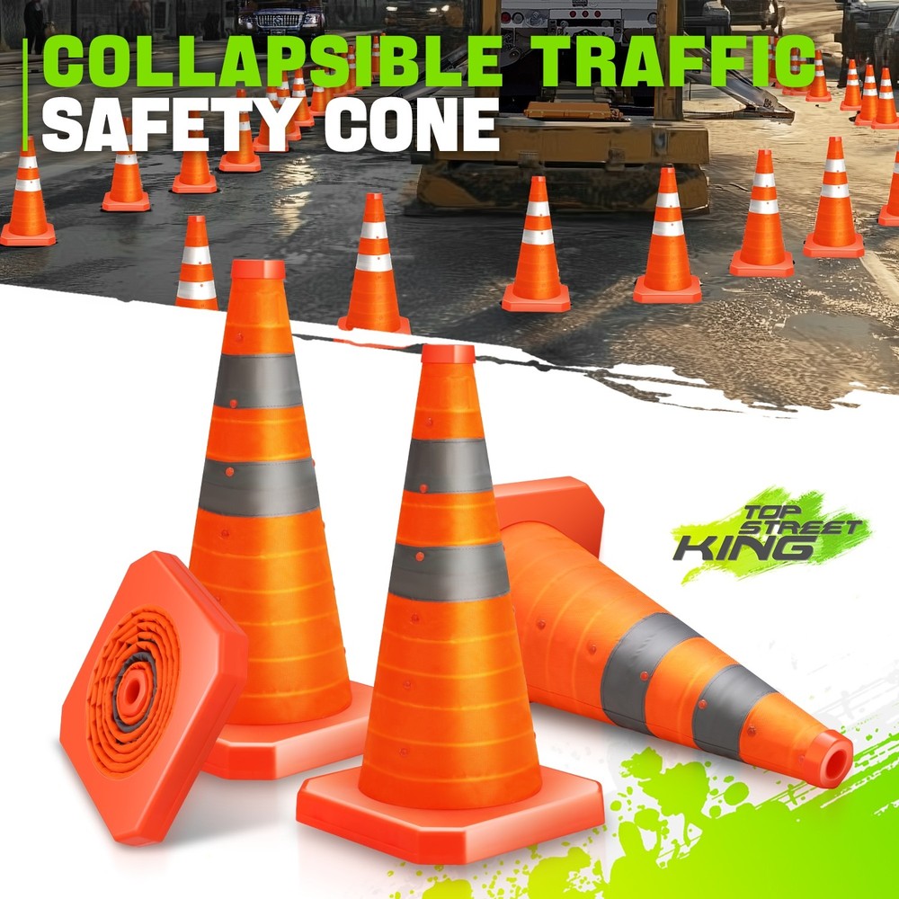 4xOrange Oxford fabric Collapsible Traffic Safety Cones 18in Park Lots Roadsides