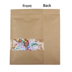 Assorted Sizes Flat Beige Kraft Paper Zip Lock Pouch Bag w/ Clear Window M