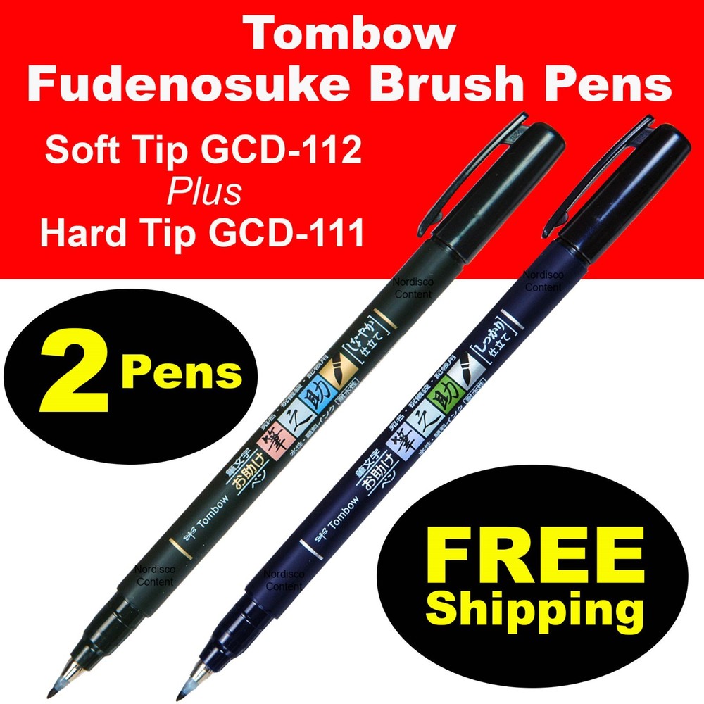 Tombow Fudenosuke Brush Pens, Hard Tip GCD-111 & Soft Tip GCD-112, 2 Pen Set