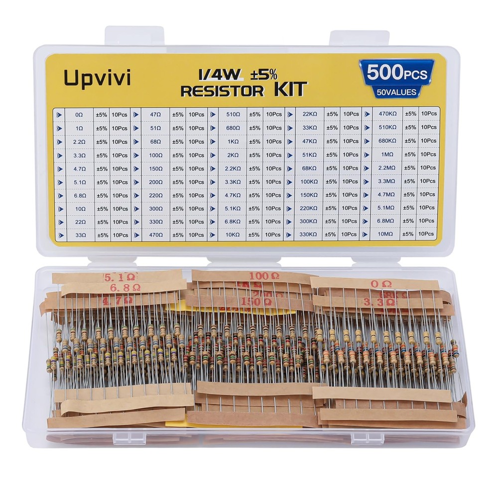 Resistor Assortment Kit – 50 Values, 1/4W 0 to 10M Carbon Film Resistors, 5%…