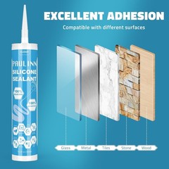 PAULINN Silicone Sealant, 100% Silicone Caulk Clear Waterproof for RV, Kitchen,