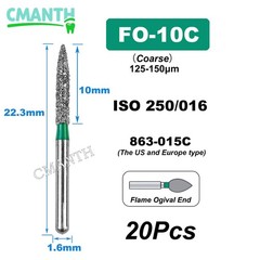 20Pcs US Dental Diamond Burs High Speed Burs Dental Lab Polishing Drills 1.6mm